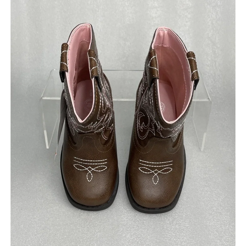 Wonder Nation Brown Pull-on Square Toe Cowboy Cowgirl Boots Toddler Girls Size 8